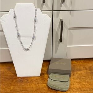 Judith Ripka Silver Necklace with Blue Lace Agate Stations